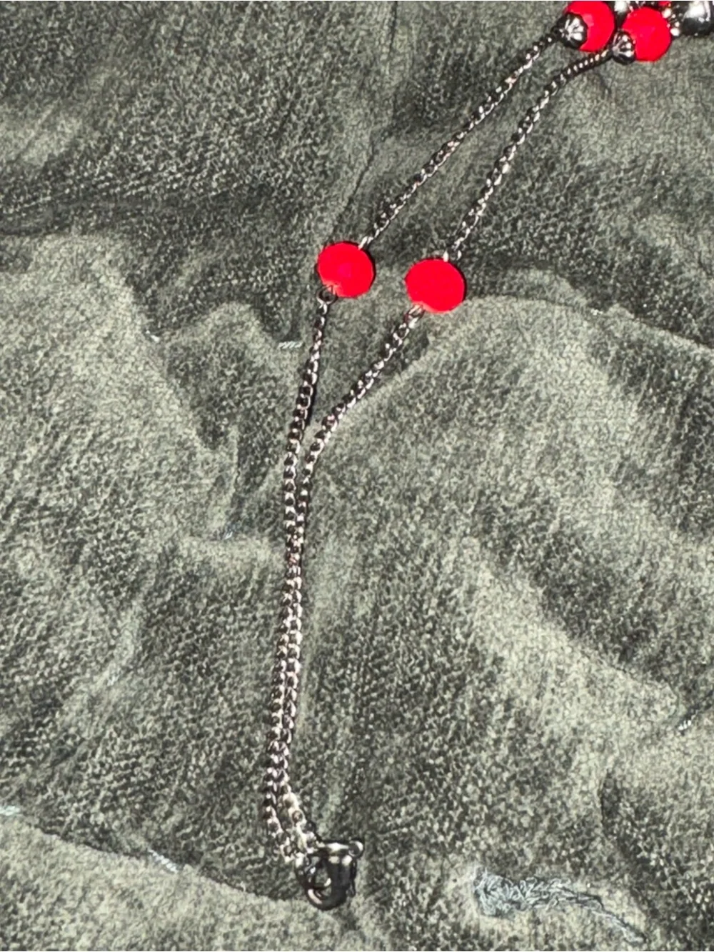 Red Bead Double-Strand Necklace and Earrings Set